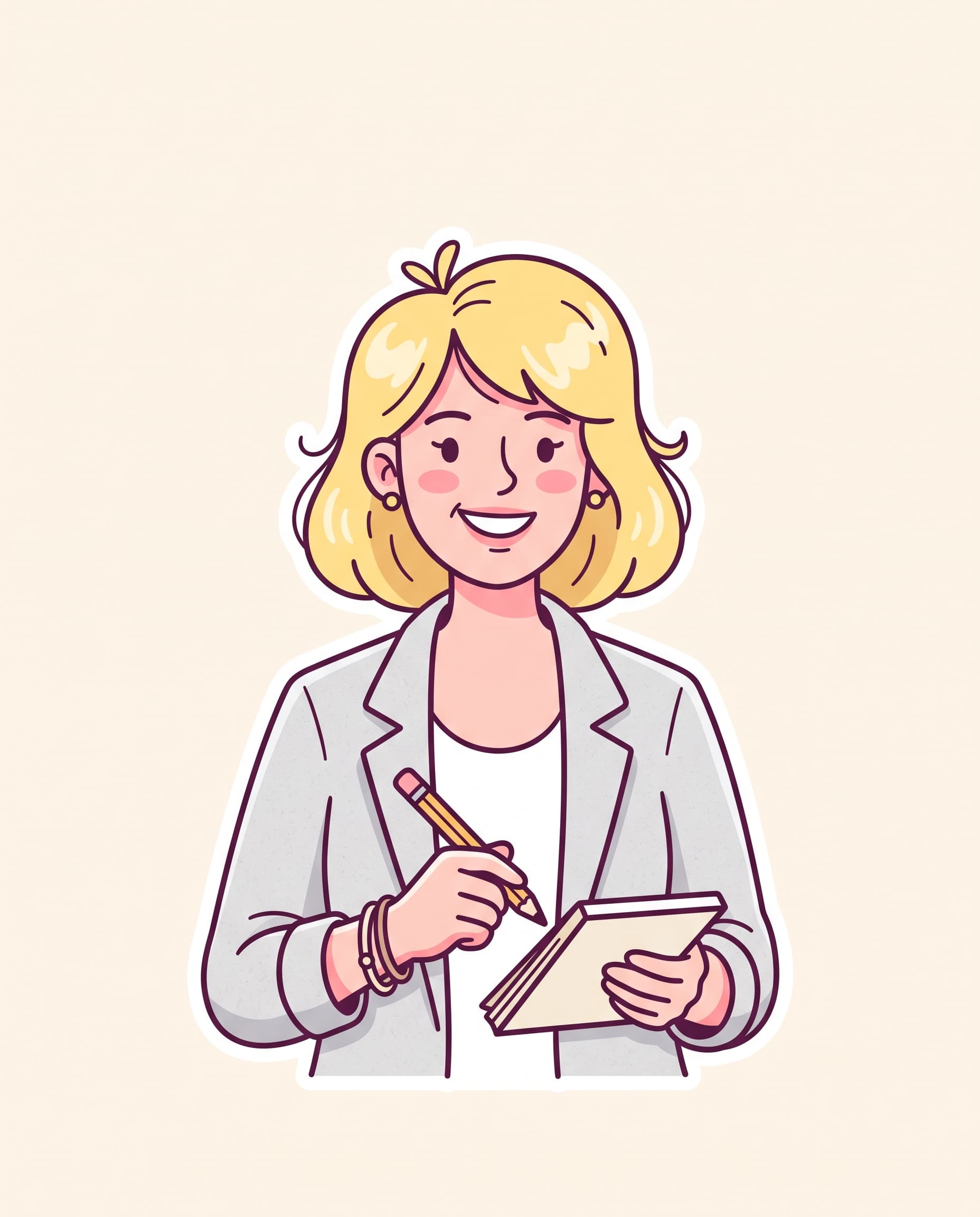 Illustration of Maya Torres smiling in a light grey blazer